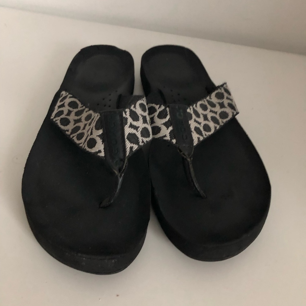 Coach Signature Black Thong Sandals with Monogram Strap